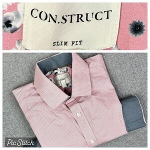 CONSTRUCT Slim Fit Pink Geometric Dress Shirt Men L 16 1/2 Button UP Long Sleeve